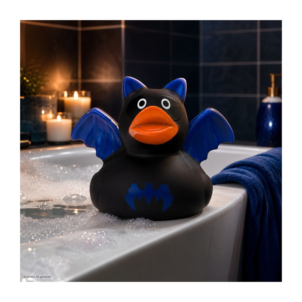 Werbeente Batduck Superheld schwarz-blau