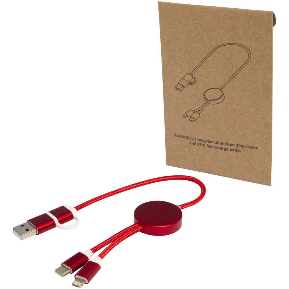 Alasia 30 cm 5-in-1 Kabel aus recyceltem Kunststoff für Datenübertragung und 27W Schnellladung - Rot