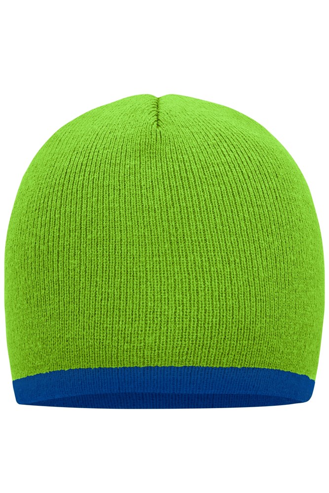 Beanie with Contrasting Border - Lime-green/royal (ca. Pantone 369C
662C)