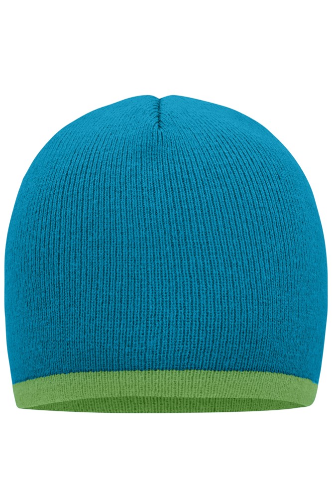 Beanie with Contrasting Border - Turquoise/lime-green (ca. Pantone 292C
369C)