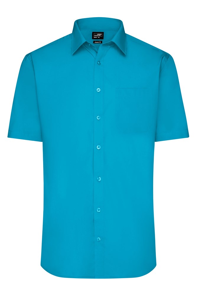 Men's Shirt Short-Sleeved Poplin - Turquoise (ca. Pantone 312C)