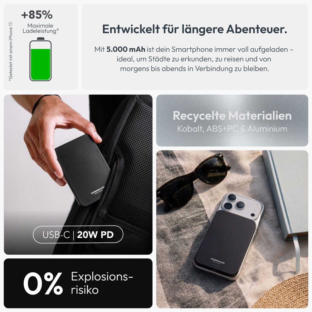 Evergreen Mag 5000 - Die magnetische Powerbank für den ganzen Tag - Schwarz