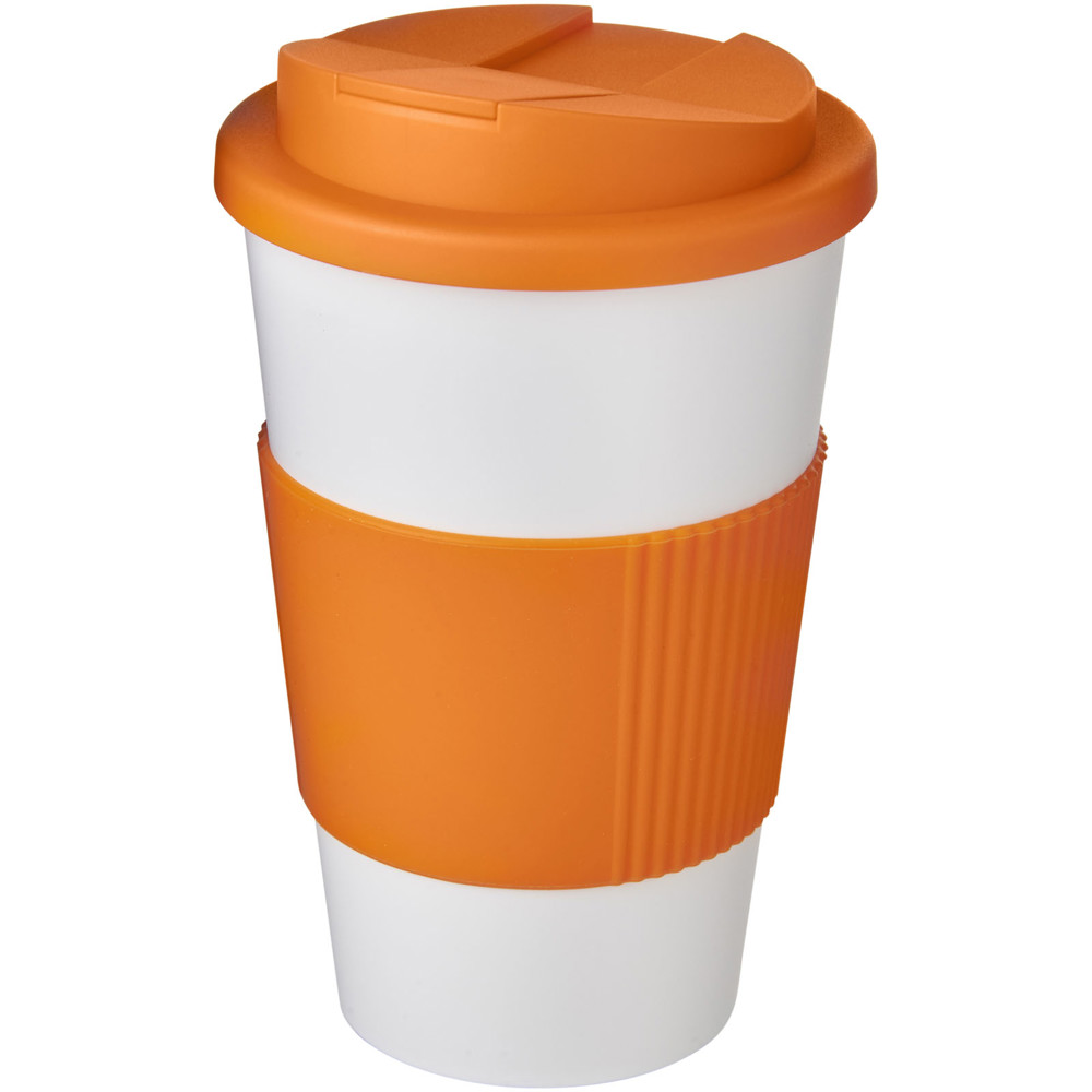 Americano® 350 ml Isolierbecher mit Schutzring & auslaufsicherem Schraubverschluss - weiss, orange
