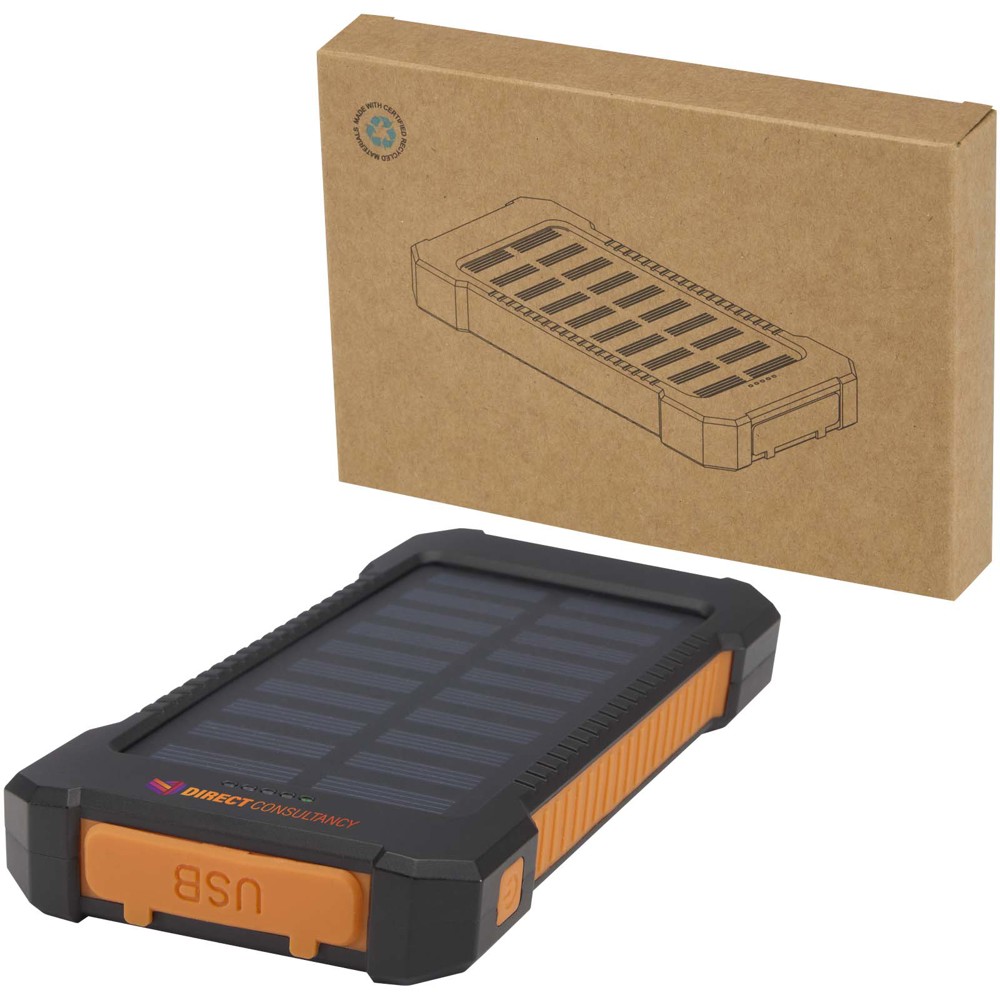 Altair 10 W 5000 mAh robuste Solar Powerbank aus recyceltem Kunststoff mit integrierter Taschenlampe