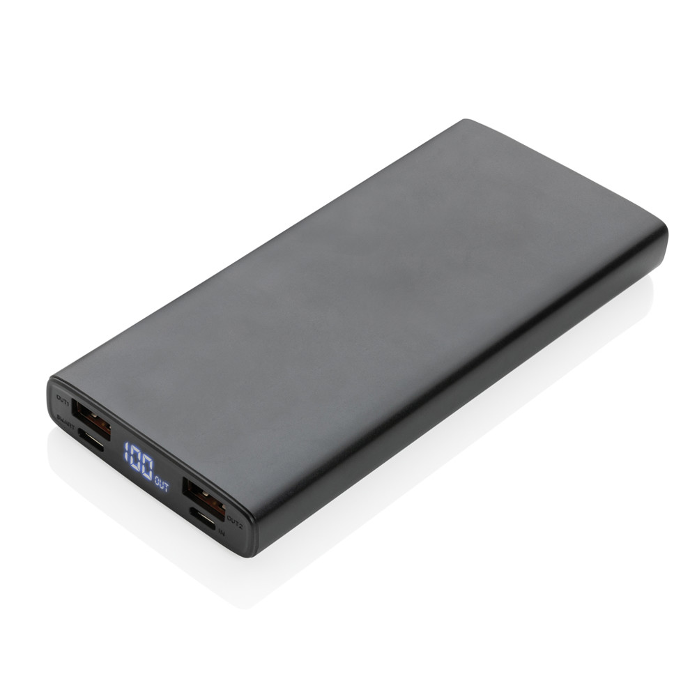 18W PD Powerbank mit 10.000 mAh aus Aluminium - schwarz (± PMS Black)