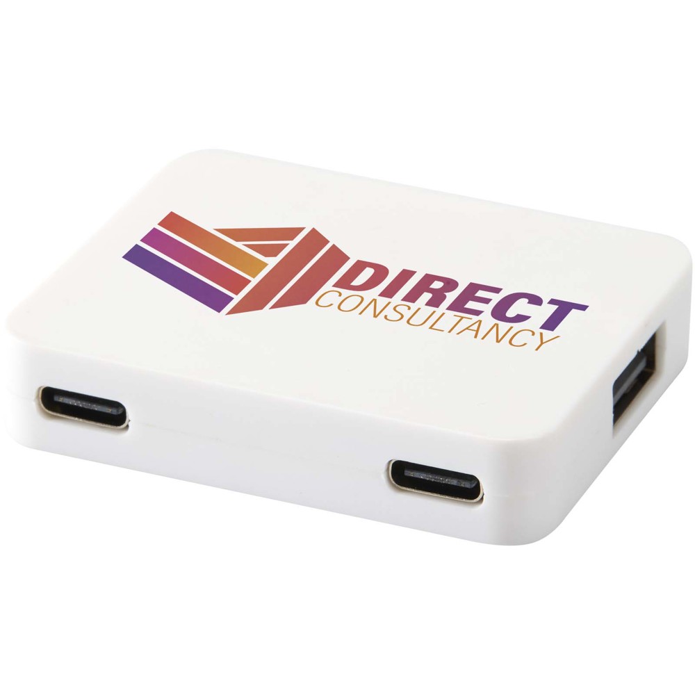 Gaia 4 Port USB Hub mit USB-A- und Typ-C-Ausgang und zwei Eingängen aus recyceltem Kunststoff