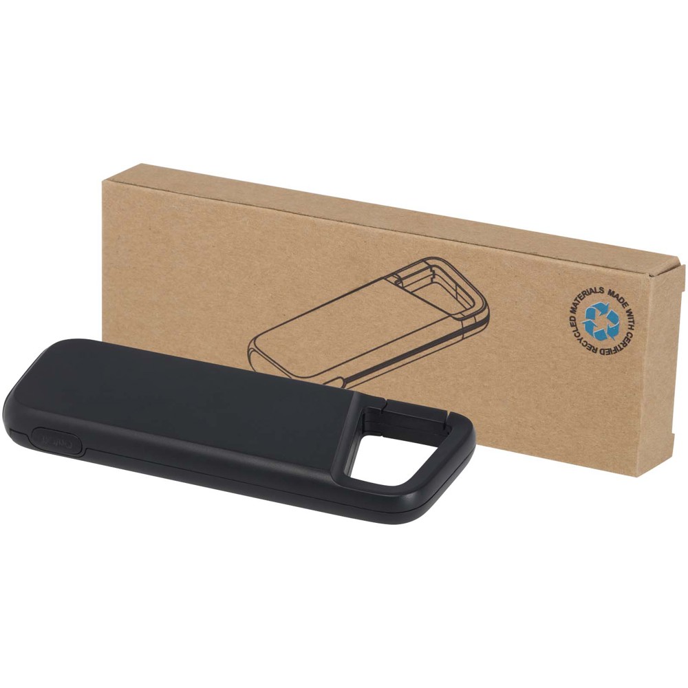 Alkes 12 W 5.000 mAh wasserfeste Powerbank aus recyceltem Kunststoff mit Karabinerhaken