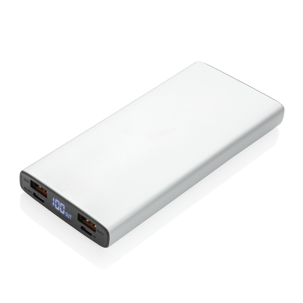 18W PD Powerbank mit 10.000 mAh aus Aluminium - silber (± PMS 428)