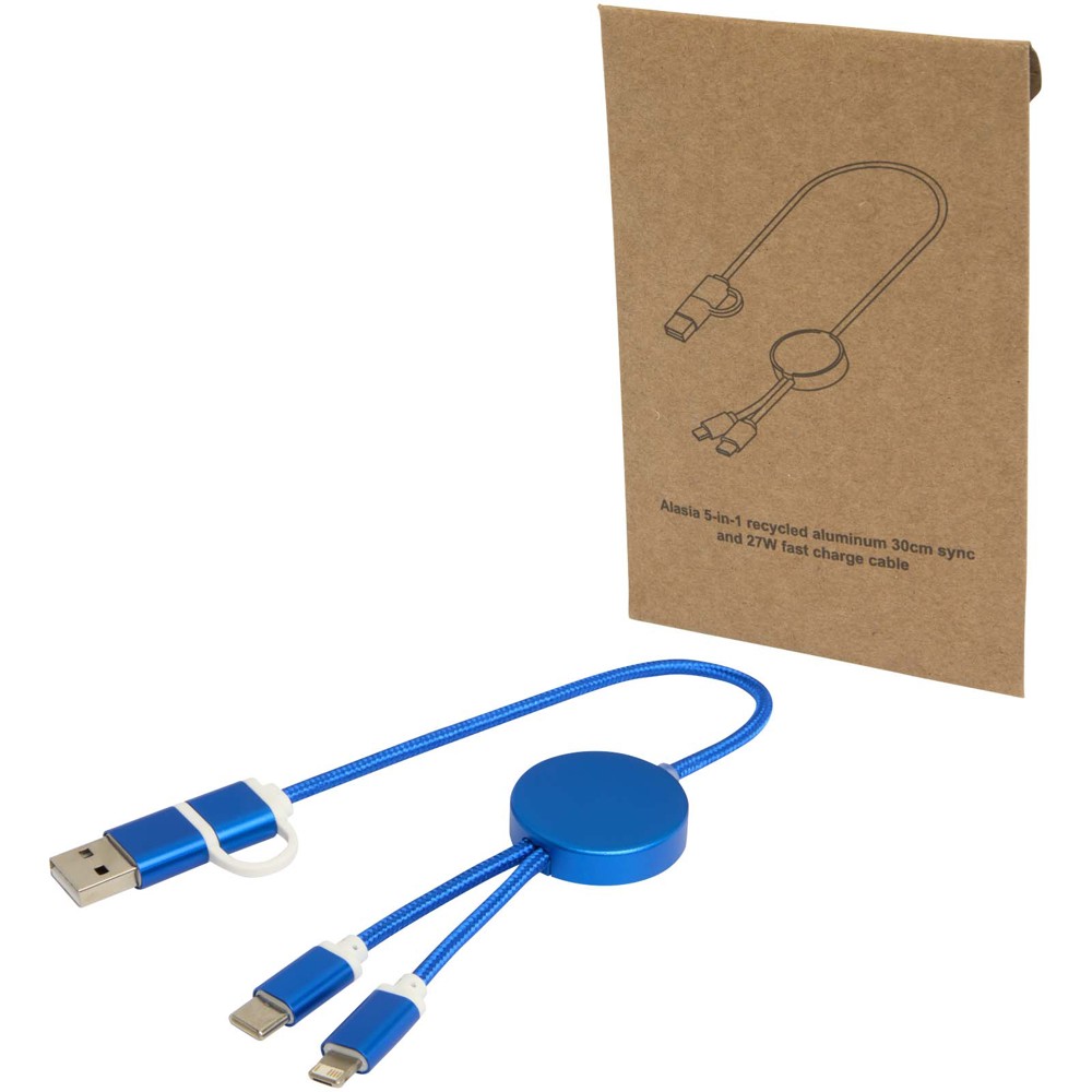 Alasia 30 cm 5-in-1 Kabel aus recyceltem Kunststoff für Datenübertragung und 27W Schnellladung - royalblau