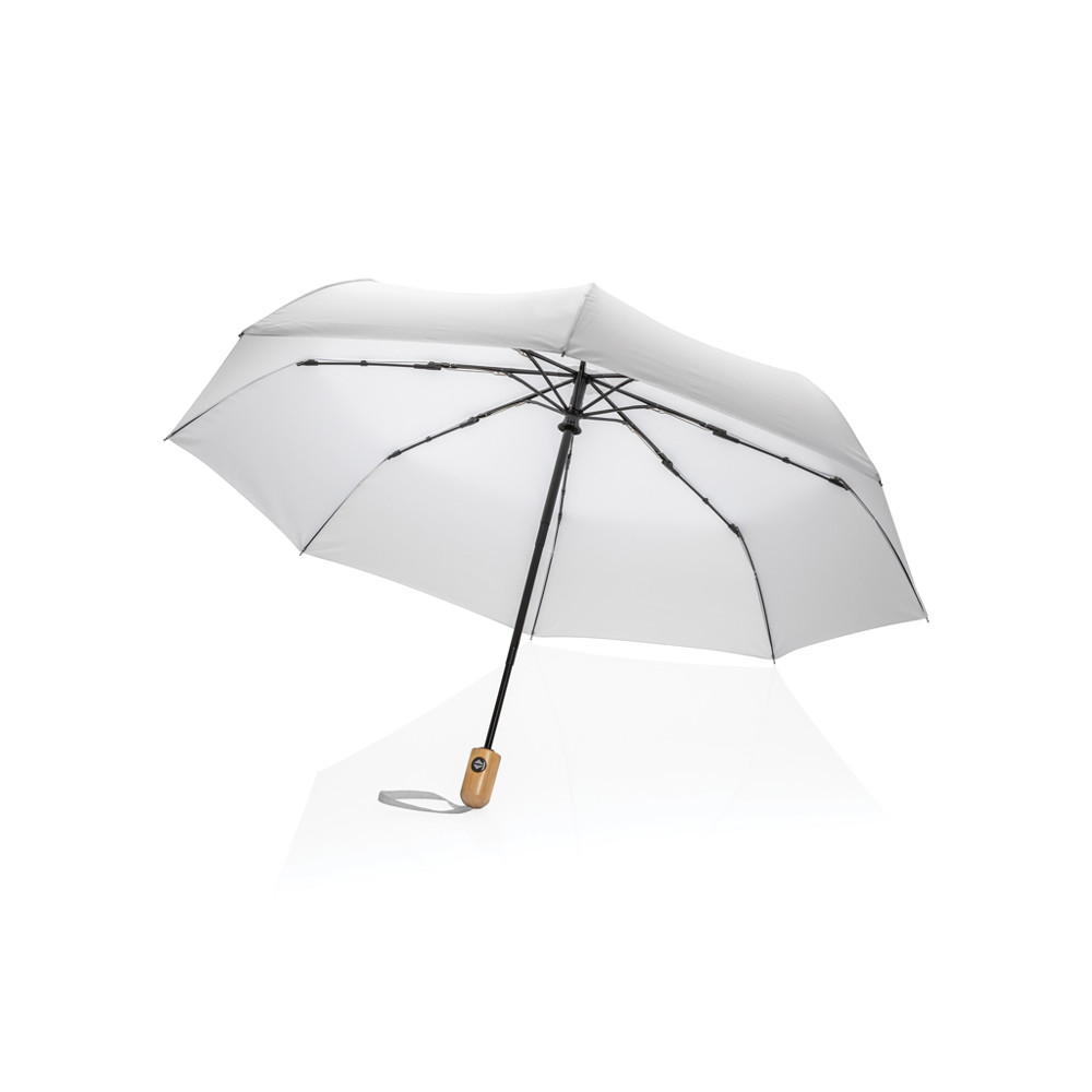 21" Impact AWARE™ RPET 190T Bambus-Schirm autom. open/close - weiß (± PMS White)