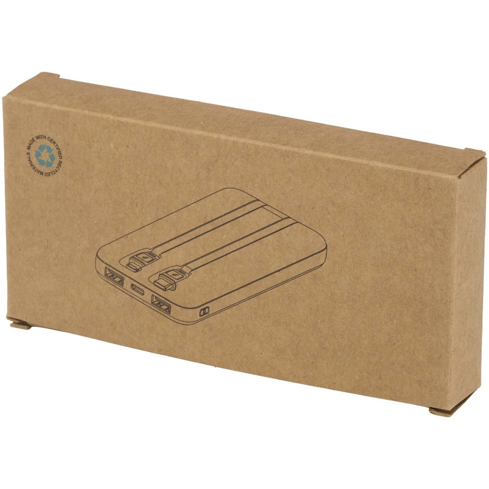 Adhil 10 W 10.000 mAh Powerbank aus recyceltem Kunststoff mit 2 integrierten Kabeln