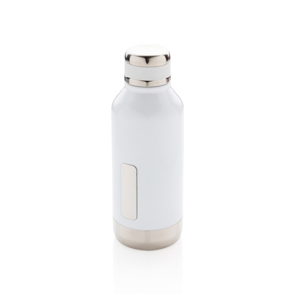 Auslaufsichere Vakuumflasche mit Logoplatte - weiß (± PMS White)