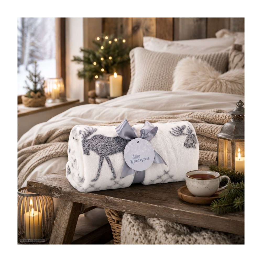 Kuscheldecke Rudolph weiß/grau - 120 x 150 cm, 190 g/m²