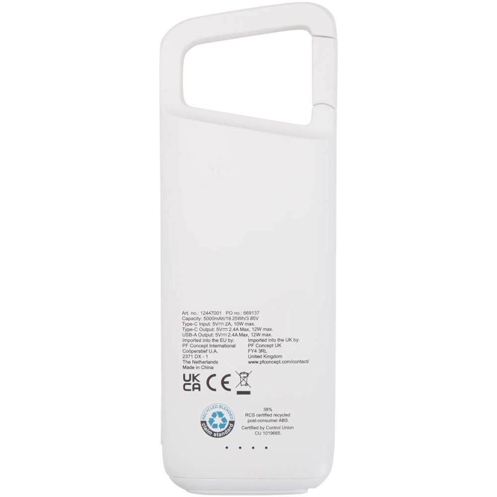 Alkes 12 W 5.000 mAh wasserfeste Powerbank aus recyceltem Kunststoff mit Karabinerhaken