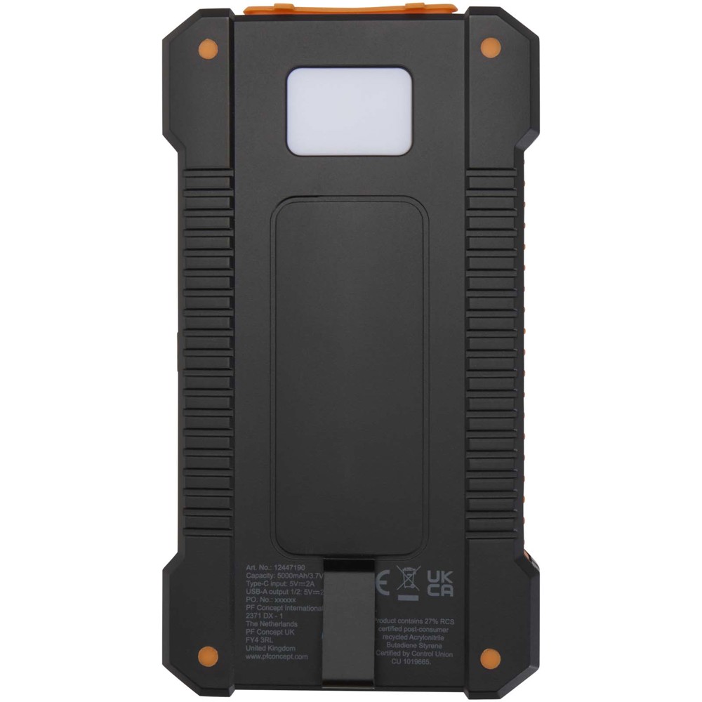Altair 10 W 5000 mAh robuste Solar Powerbank aus recyceltem Kunststoff mit integrierter Taschenlampe