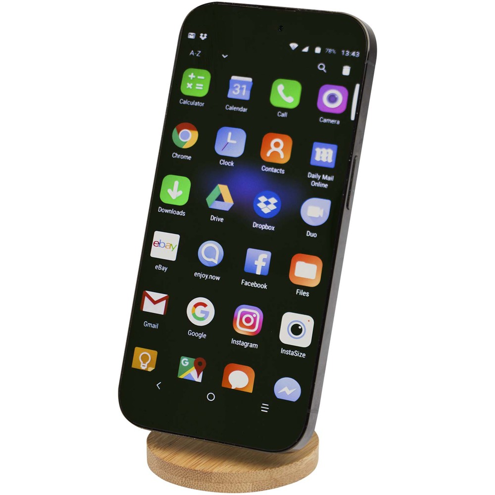 Alcor Klappbare magnetische Smartphonehalterung aus recyceltem Kunststoff mit Bambusdetails - Schwarz