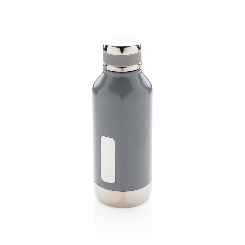 Auslaufsichere Vakuumflasche mit Logoplatte - grau (± PMS Cool Grey 8)