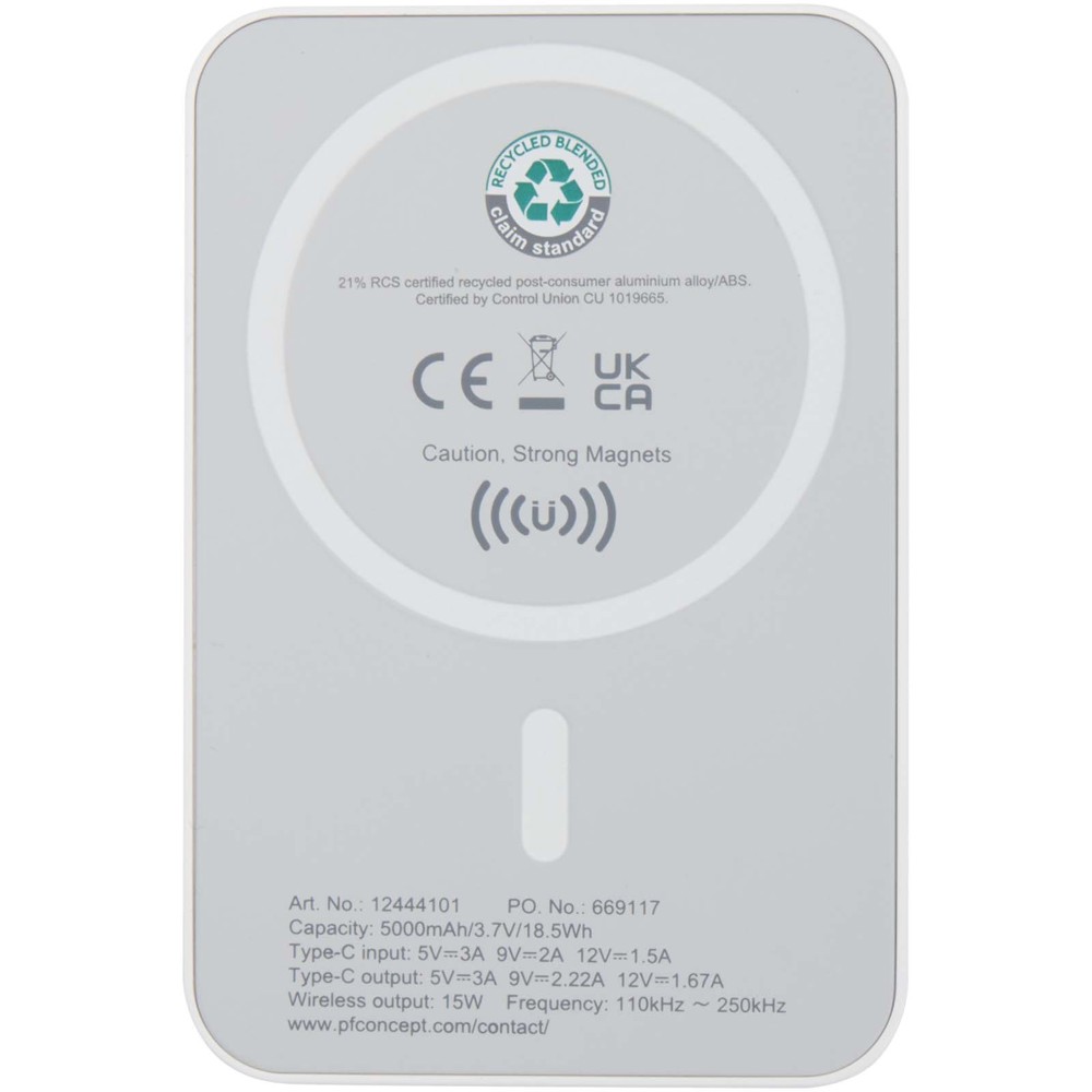 Acrab 15 W 5.000 mAh magnetische kabellose Powerbank mit 20 W PD aus recyceltem Kunststoff
