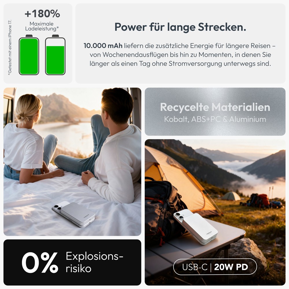 Evergreen Mag 10000 - Die magnetische Powerbank für längere Tage - Weiß
