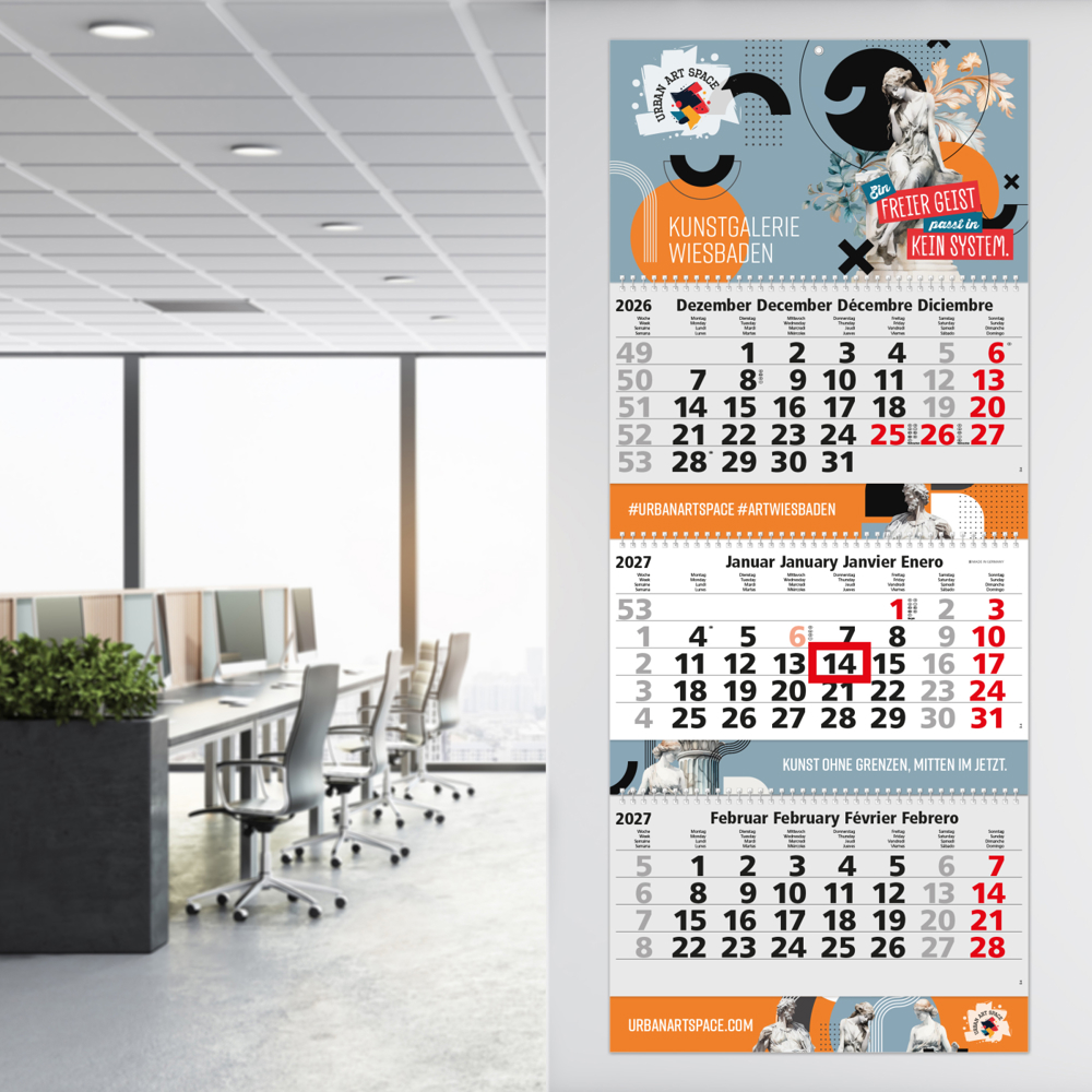 3-Monatskalender Mehrblock Maxi Wire-O 3