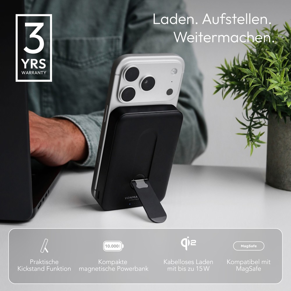Evergreen Mag 10000 mit Kickstand - Die magnetische Powerbank mit Standfunktion - Schwarz