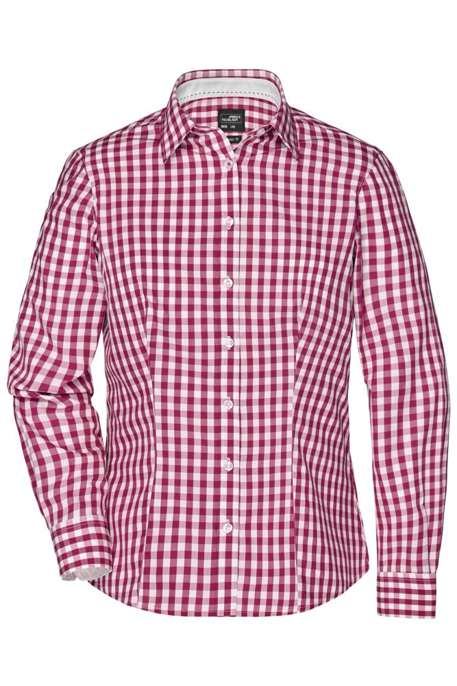 Ladies' Checked Blouse - Bordeaux/white (ca. Pantone 1955C
white)