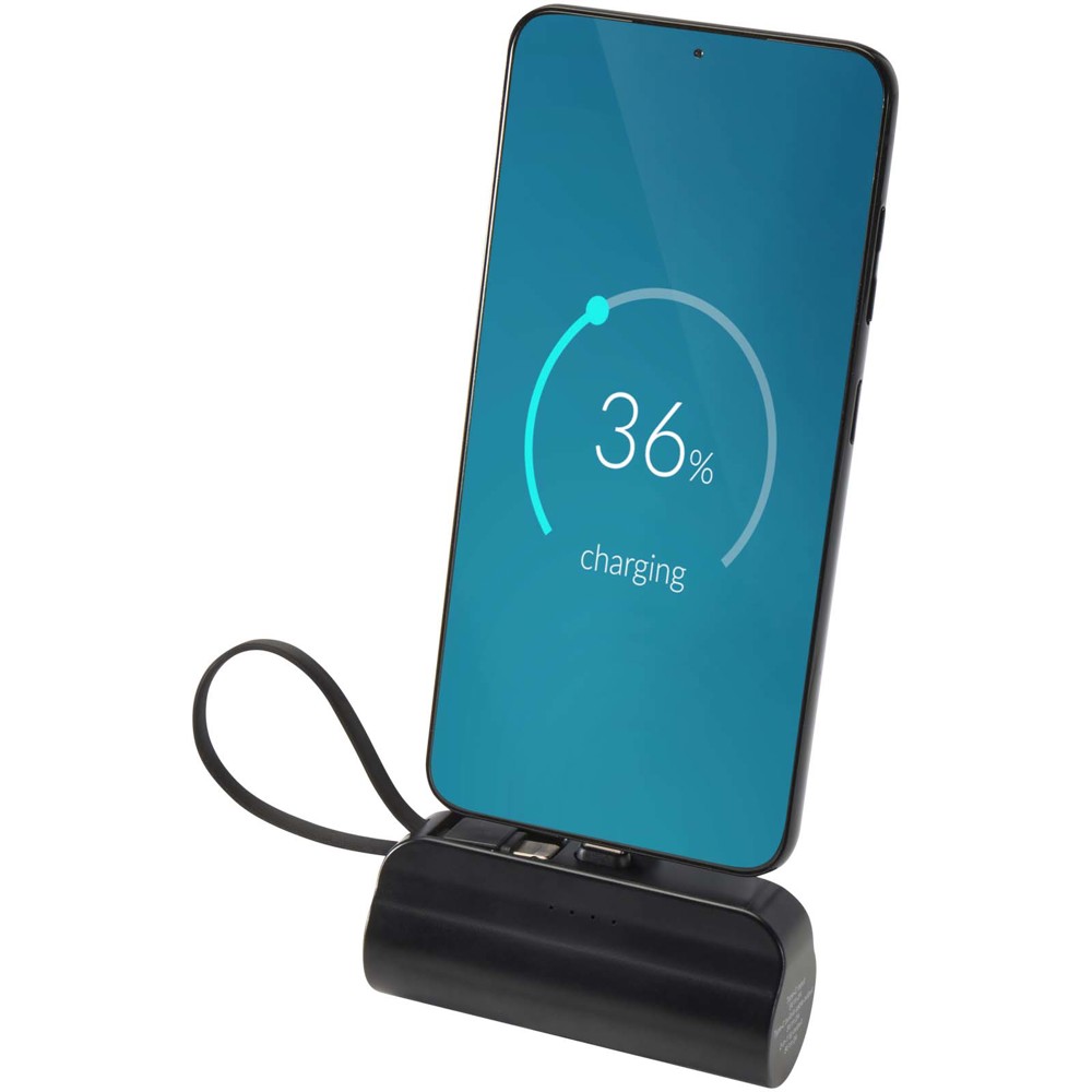 Alnair 10 W 5000 mAh Typ C Powerbank aus recyceltem Kunststoff mit integriertem Klappständer und 2 in 1 Kabel