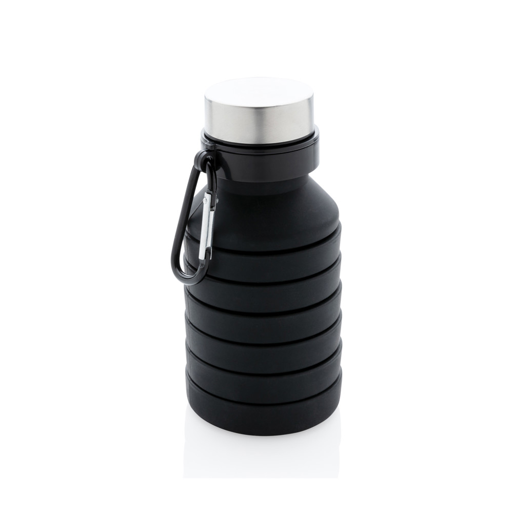 Auslaufgeschützte faltbare Silikonflasche - schwarz (± PMS Black)