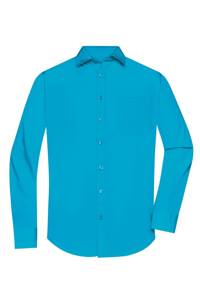 Men's Shirt Long-Sleeved Poplin - Turquoise (ca. Pantone 312C)