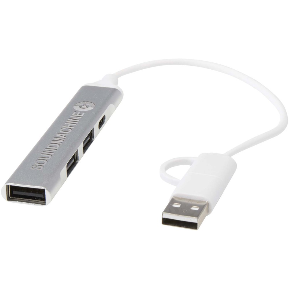 Alkaid 4 Port Hub aus recyceltem Aluminium mit USB-A- und Typ-C-Anschlüssen und zwei Eingängen