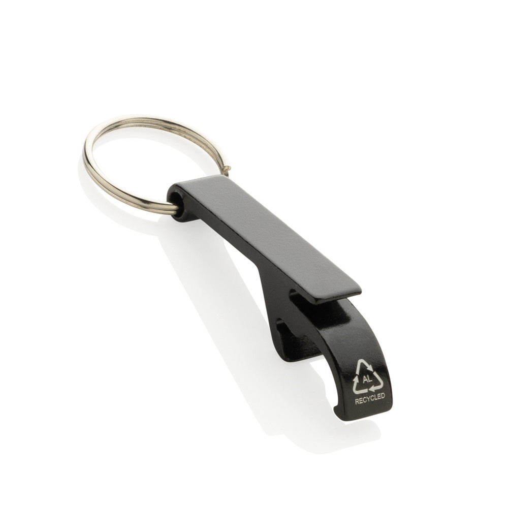 Flaschen- und Dosenöffner aus RCS recyceltem Aluminium - schwarz (± PMS Black)