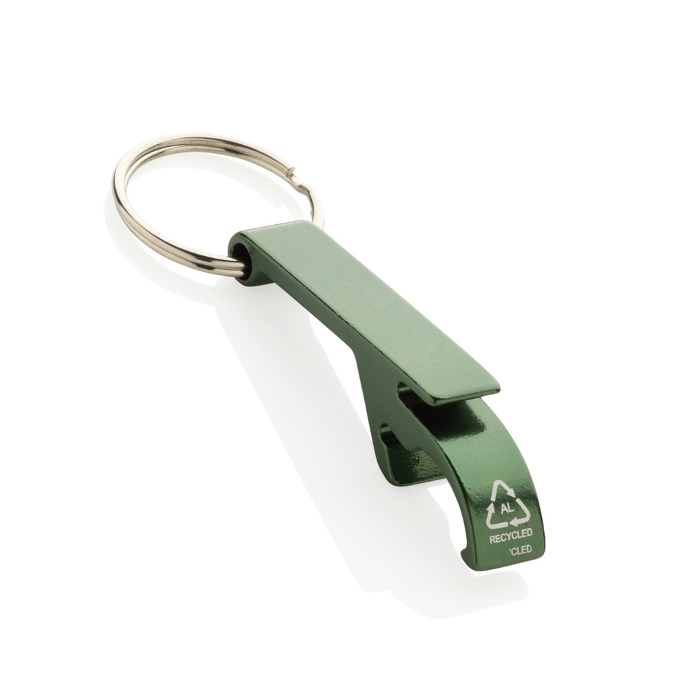 Flaschen- und Dosenöffner aus RCS recyceltem Aluminium - grün (± PMS 4203C)