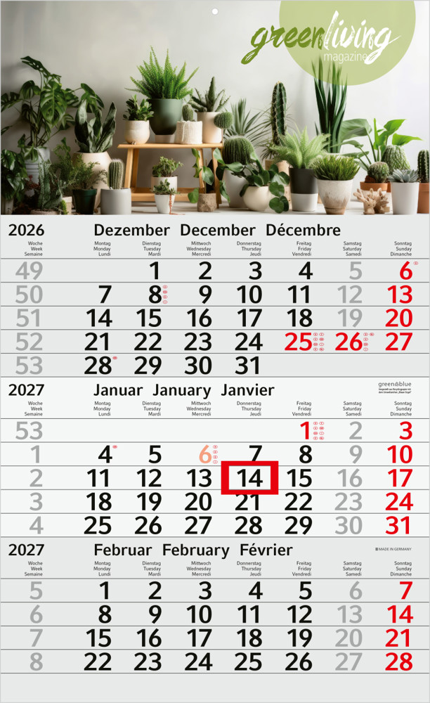 3-Monatskalender Einblatt Budget 3 Recycling-Kalendariumspapier Schrift leicht