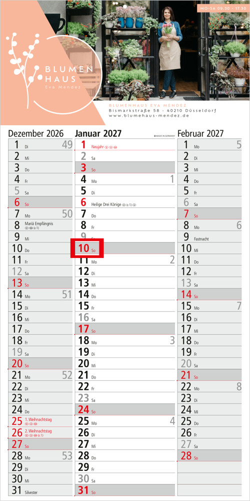 3-Monatskalender Einblatt Spectrum 3 Streifenkalender 3 Monate