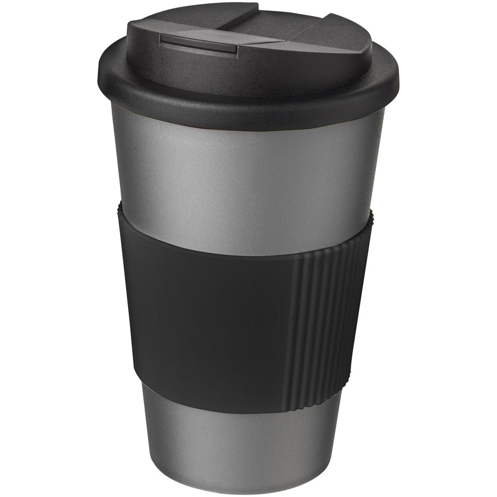 Americano® 350 ml Isolierbecher mit Schutzring & auslaufsicherem Schraubverschluss - silber, schwarz