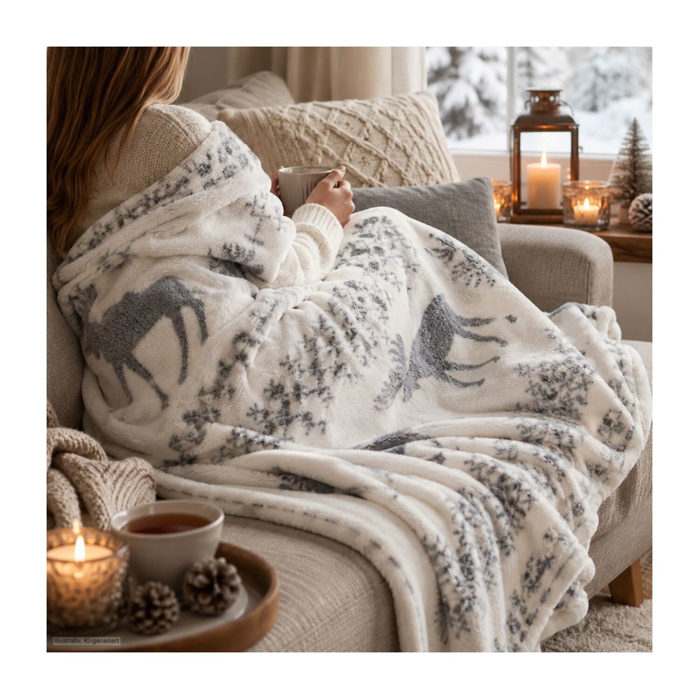 Kuscheldecke Rudolph weiß/grau - 120 x 150 cm, 190 g/m²